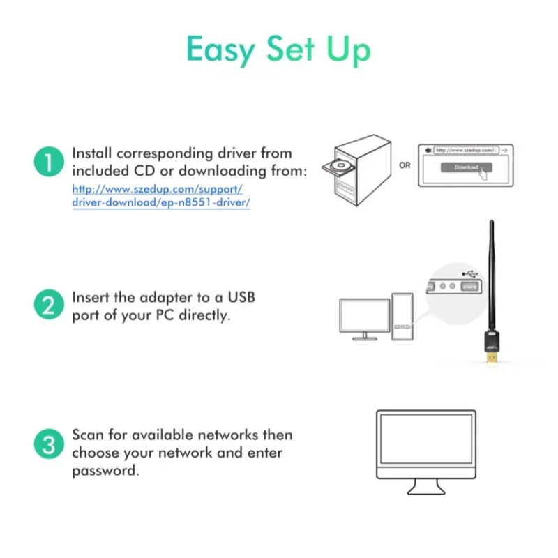 Фото EDUP 150 Мбит/с USB Wi-Fi адаптер с высоким коэффициентом усиления 6Dbi антенна 802.11n MT7601 Чипсет Беспроводная сетевая карта приемника на большие расстояния для ПК №2