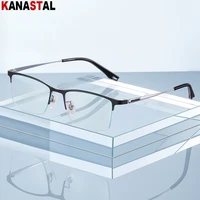men pure titanium square half eyeglasses frame business new eyewear optical anti blue light myopia prescription reading glasses