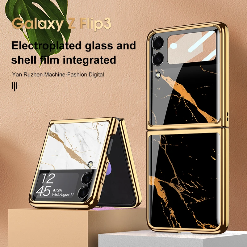 For Samsung Galaxy Z Flip 3 case ring bracket for Samsung ZFlip3 Z Flip3 folding anti-fall transparent protective cover