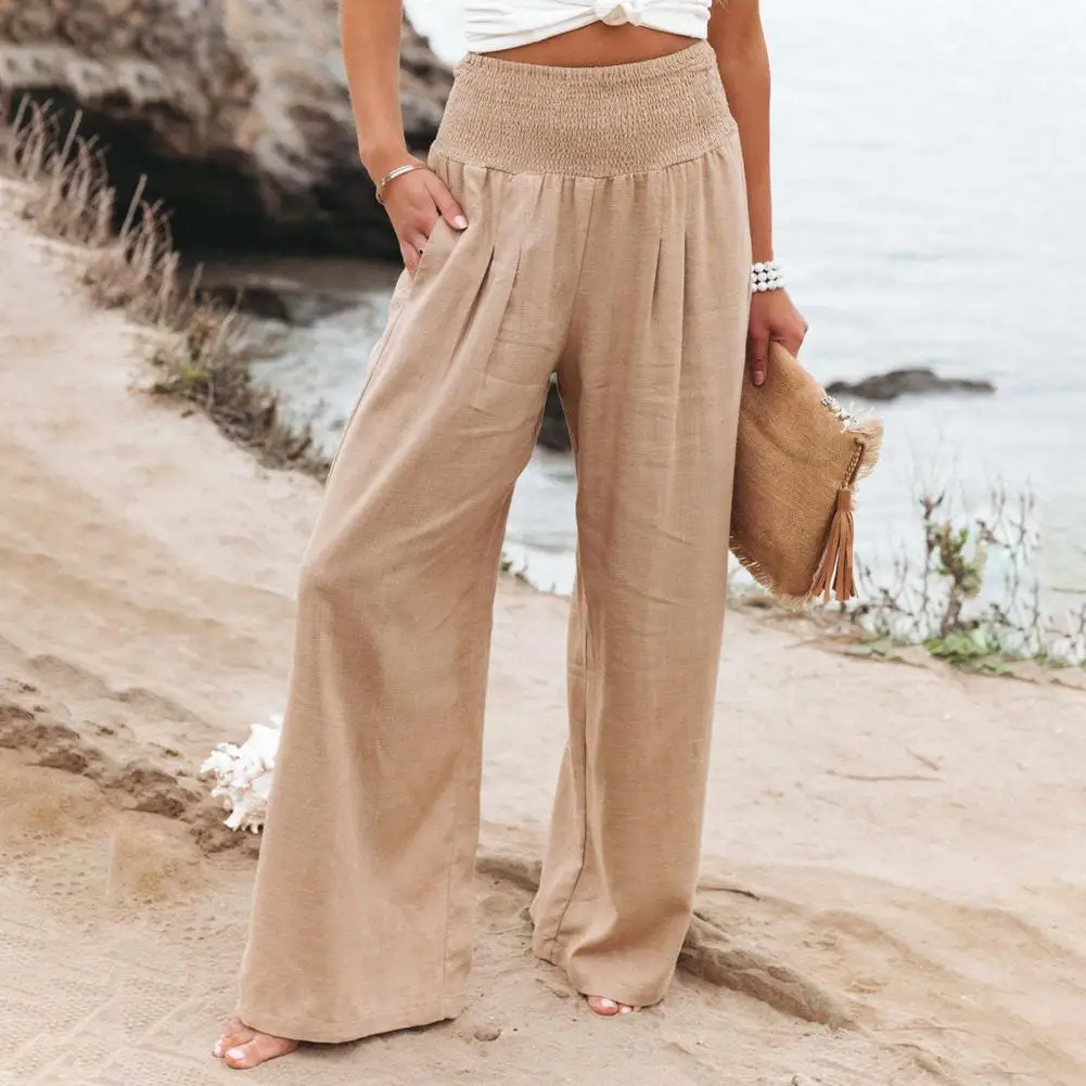 

Summer Casual Pants for Women 2022 Cotton Linen Pockets Solid Loose Casual Wide Leg Long Trousers Streetwear pantalones de mujer