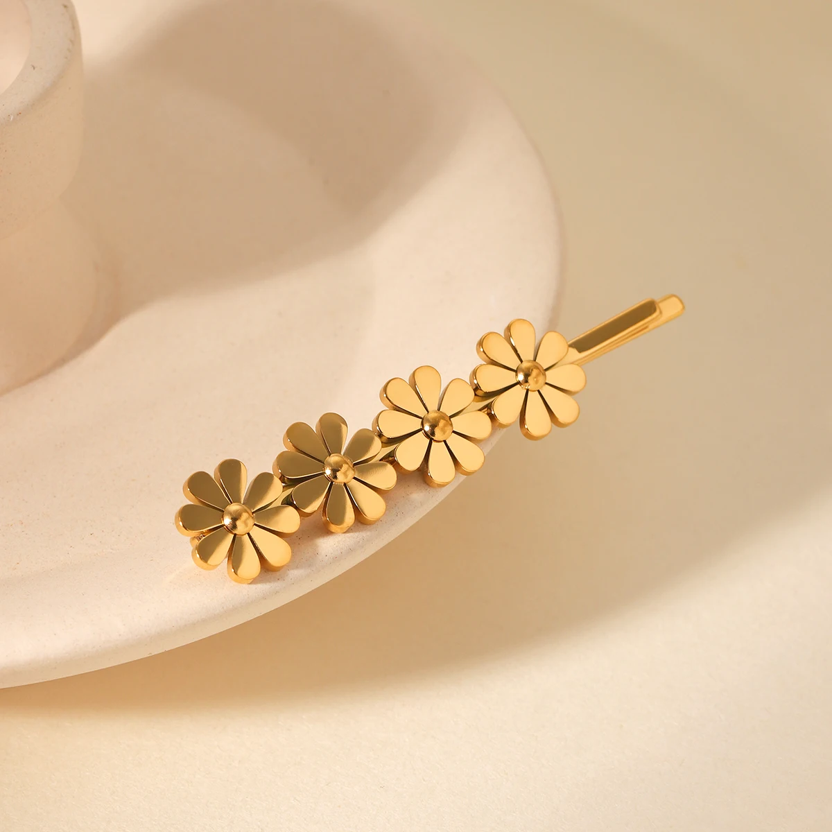 Винтажная заколка для волос с цветком ромашки из нержавеющей стали позолоченные