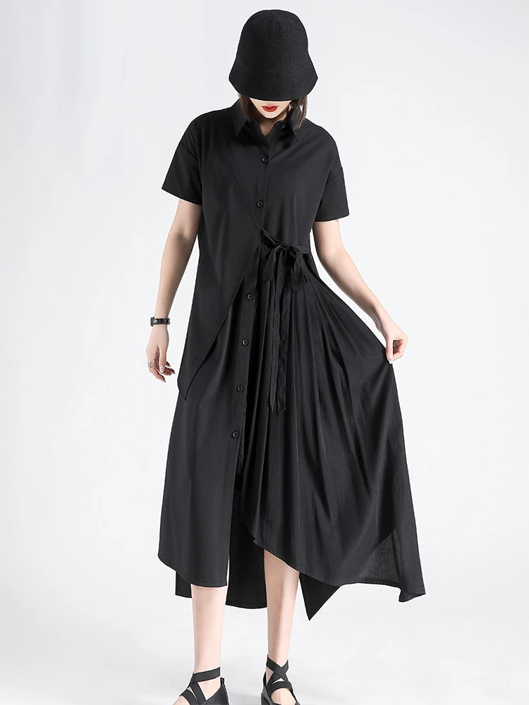 

XITAO, плиссированное однотонное платье для женщин, Корея, лето 2022, новое, индивидуальное, модное, свободное, с отложным воротником, с коротким ...