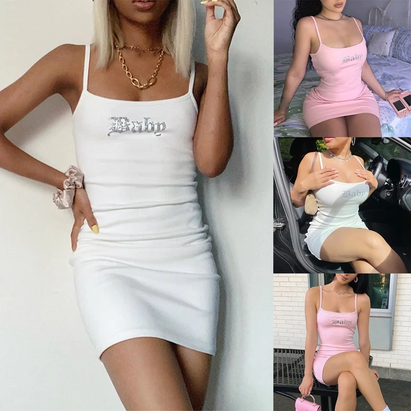 

European And American Style Sexy Skinny Sling Dress Diamond Slim Dress Sleeveless Backless Dress Party Club