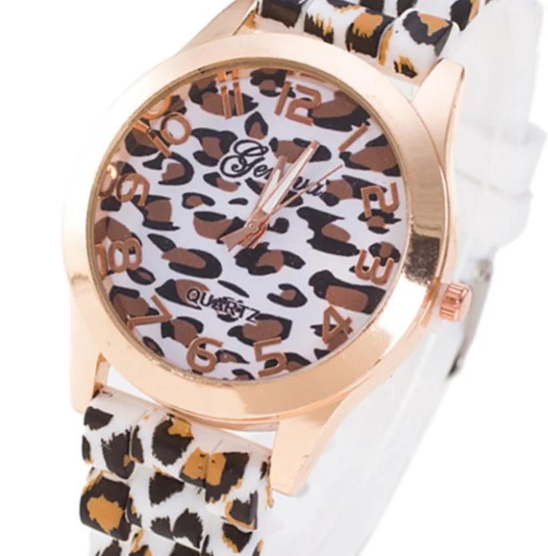 

Новые модные женские часы, силиконовые часы с леопардовым принтом, желейные аналоговые наручные часы для девушек, часы платье Женева