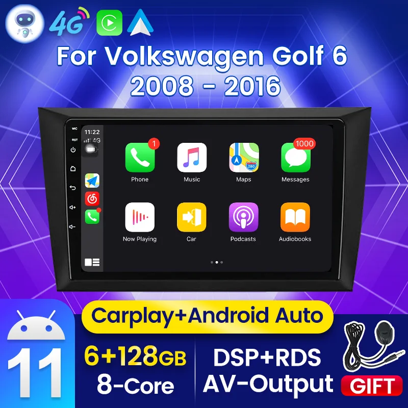 

DSP Android 11 GPS стерео для Volkswagen VW Golf 6 2008 - 2016 Автомагнитола мультимедийный видеоплеер навигация No 2din Dvd Carplay