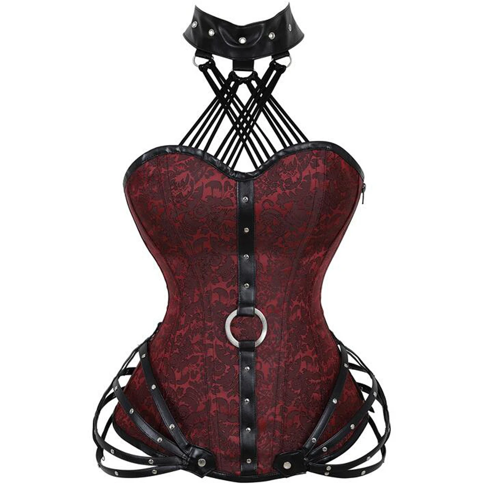 

Steampunk Corset Gothic Steel Boned Zipper Overbust Bustier Steel Boned Women Slimming Body Tops Plus Size Sexy Halter Corsets