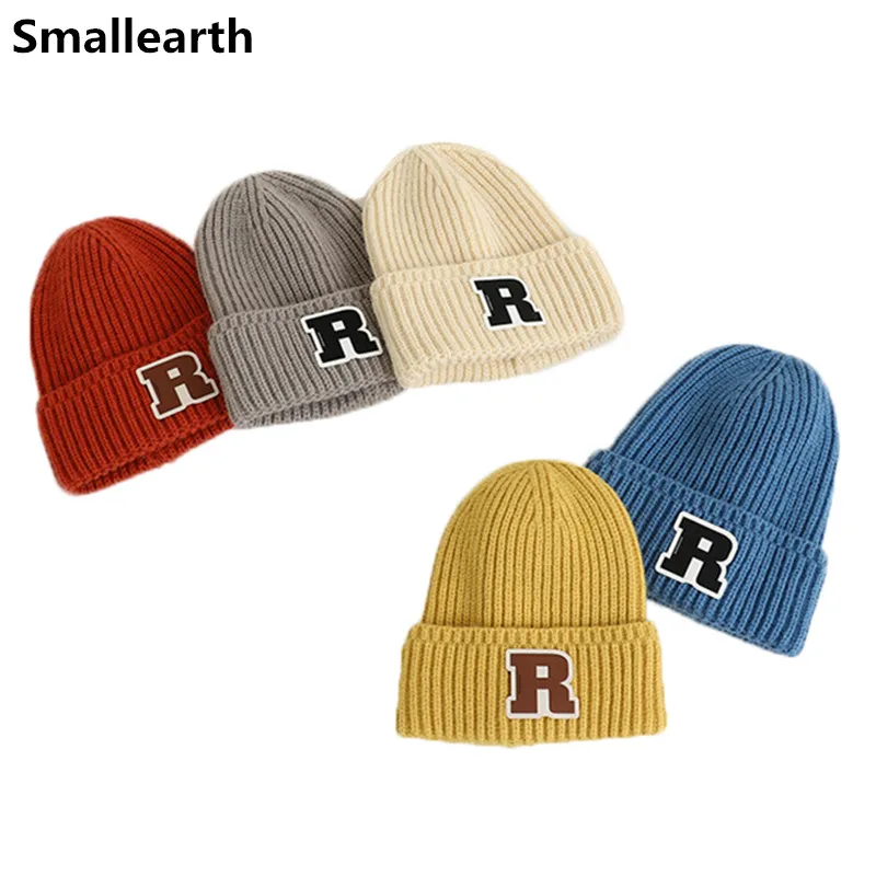 

Autumn Winter Warm Knitting Baby Hats Solid Cap Casual Letter Kids Skullies Beanies Cap Children Cool Hat for Boys and Girls