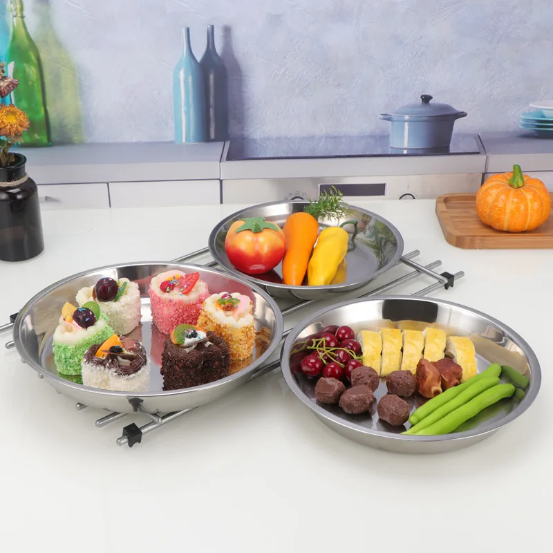 

Stainless Steel Non-magnetic Flat Round Plate Portable Dish Plate Fruit Plate Cake Baking Pan