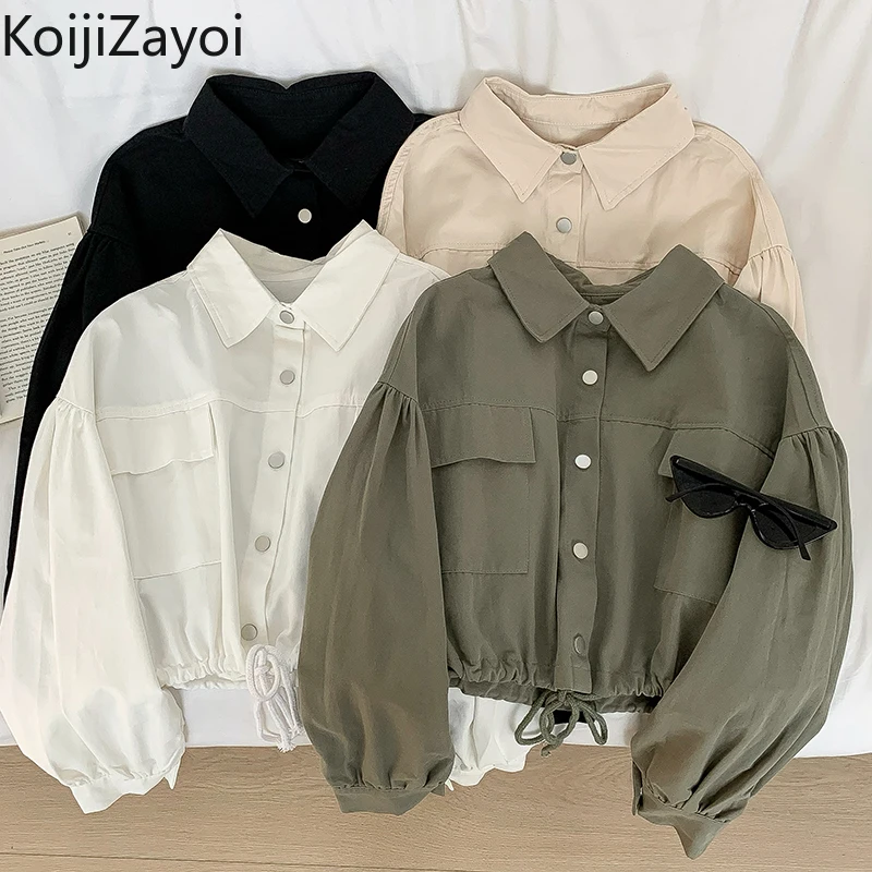 

Женская Повседневная укороченная куртка Koijizayoi, однотонная винтажная Дамская шикарная куртка с длинным рукавом, тонкая модная верхняя одежда, укороченные куртки, 2022