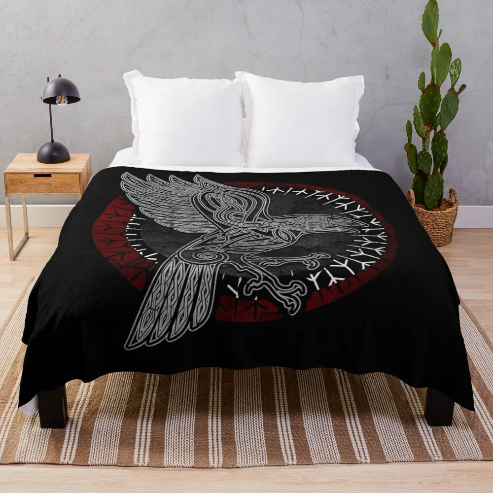 

Viking raven Hugin Munin Throw Blanket Retro Blankets