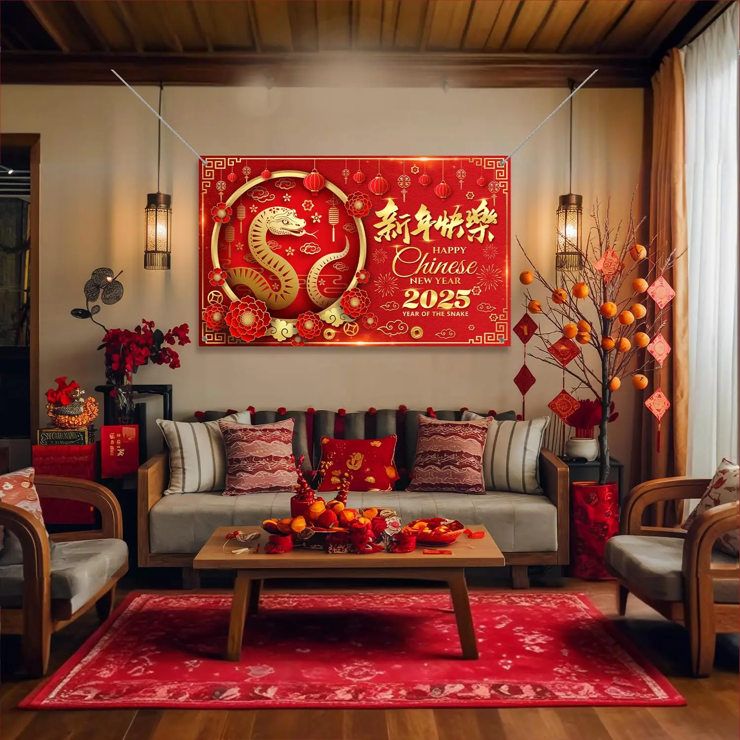 Китайские новогодние украшения 2025 фон лунные год змеи китайский новогодний