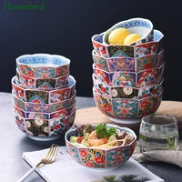 japanese ancient imari style ceramic tableware japanese ukiyoe pattern lotus bowl kitchen accessories ramen bowl