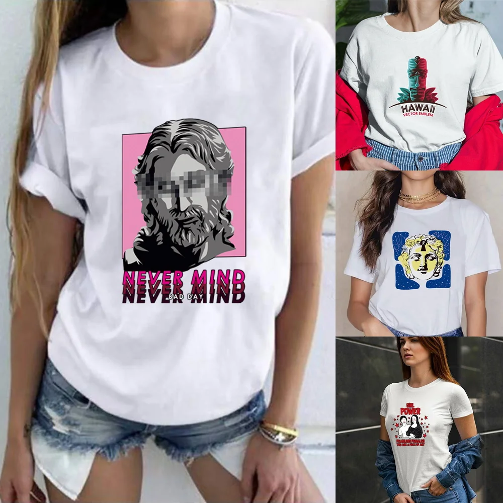 

Fashion Short Sleeve T-shirts 2023 New Sculpture Printed T-shirt Casual Women Tops Comfortable O-neck Pullover Harajuku Clothing