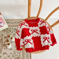 2022 autumn new baby girl long sleeve knit sweater big bow children sweater cotton girls knitted tops casual clothes