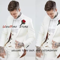 men wedding tuxedos white beach notched lapel groom wear pants suits formal best men slim fit blazer jackets vest 3 piece set