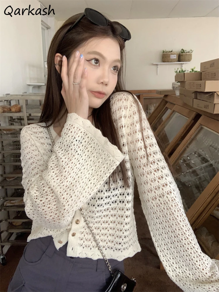 

Hollow Out Cardigan Women Sun-proof Cropped Thin Summer Holiday Cool Streetwear Lazy Style Ulzzang Girlish Kawaii Sweater Y2k BF