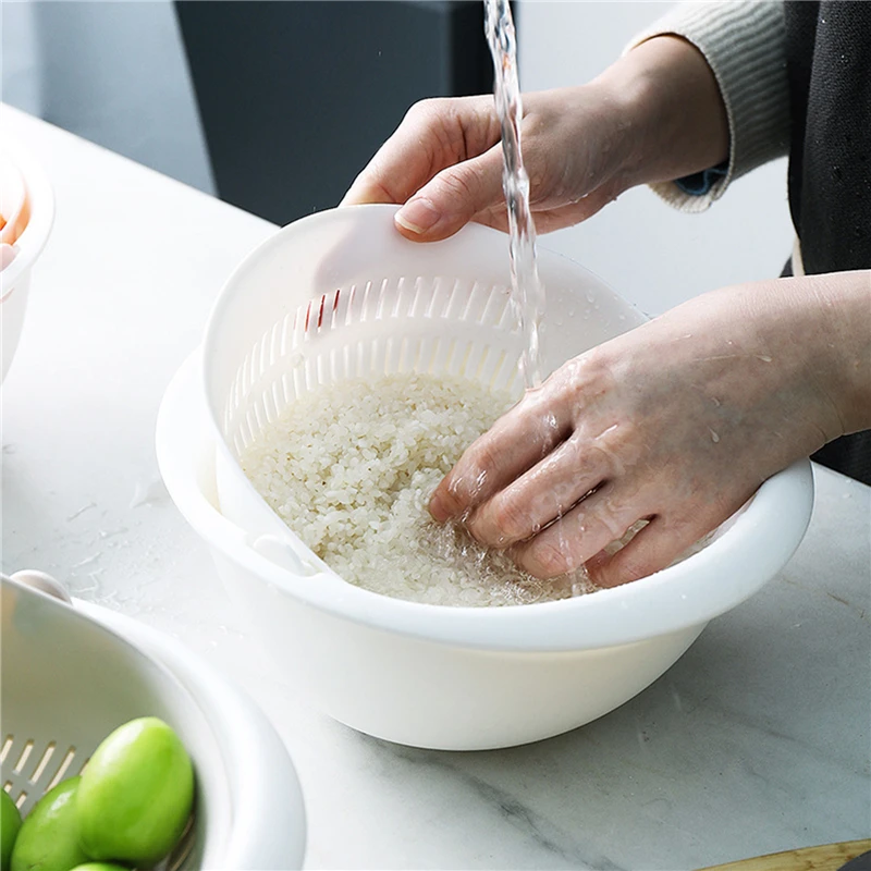 

Portable Detachable Double-layer Hollow Fruit And Vegetable Cleaning Drain Basket Washed Rice Kitchen Tools