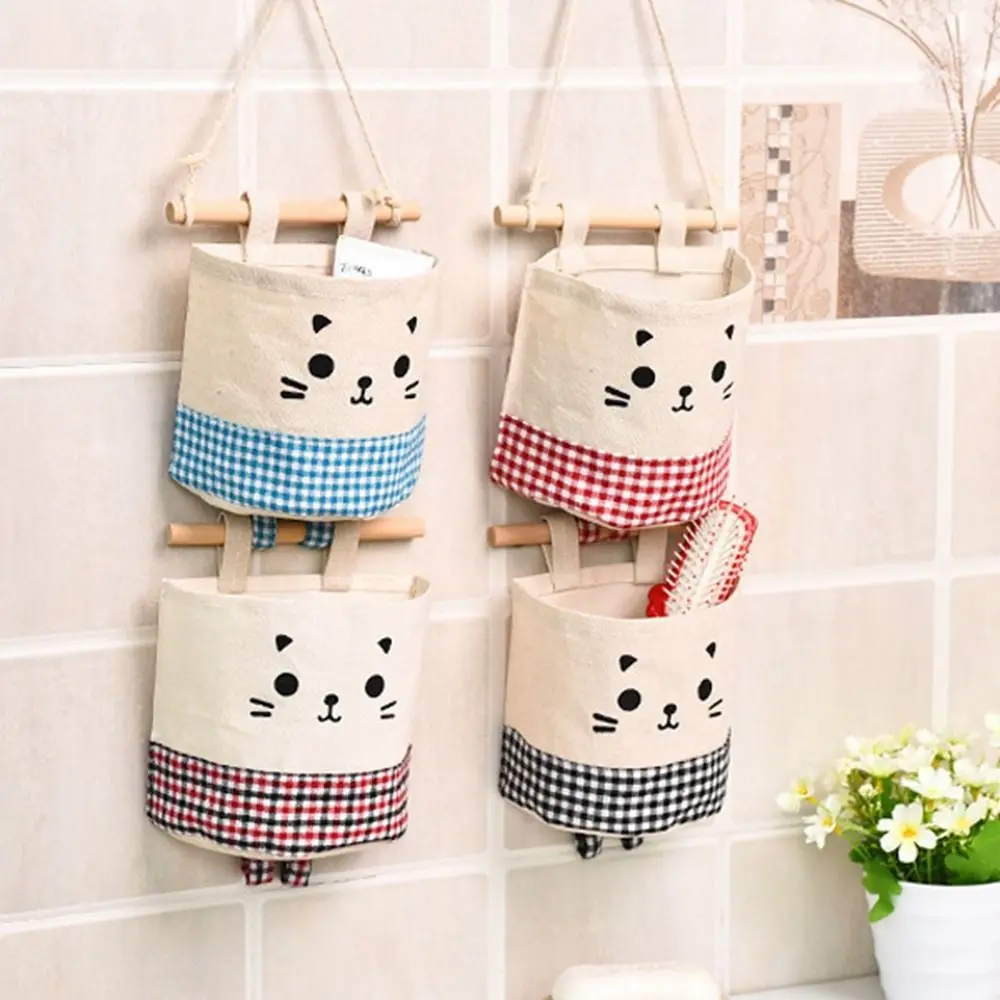 

1Pc Cartoon Cat Pattern Storage Pouch Household Sundries Clothes Socks Cosmetics Container Bag With Lanyard