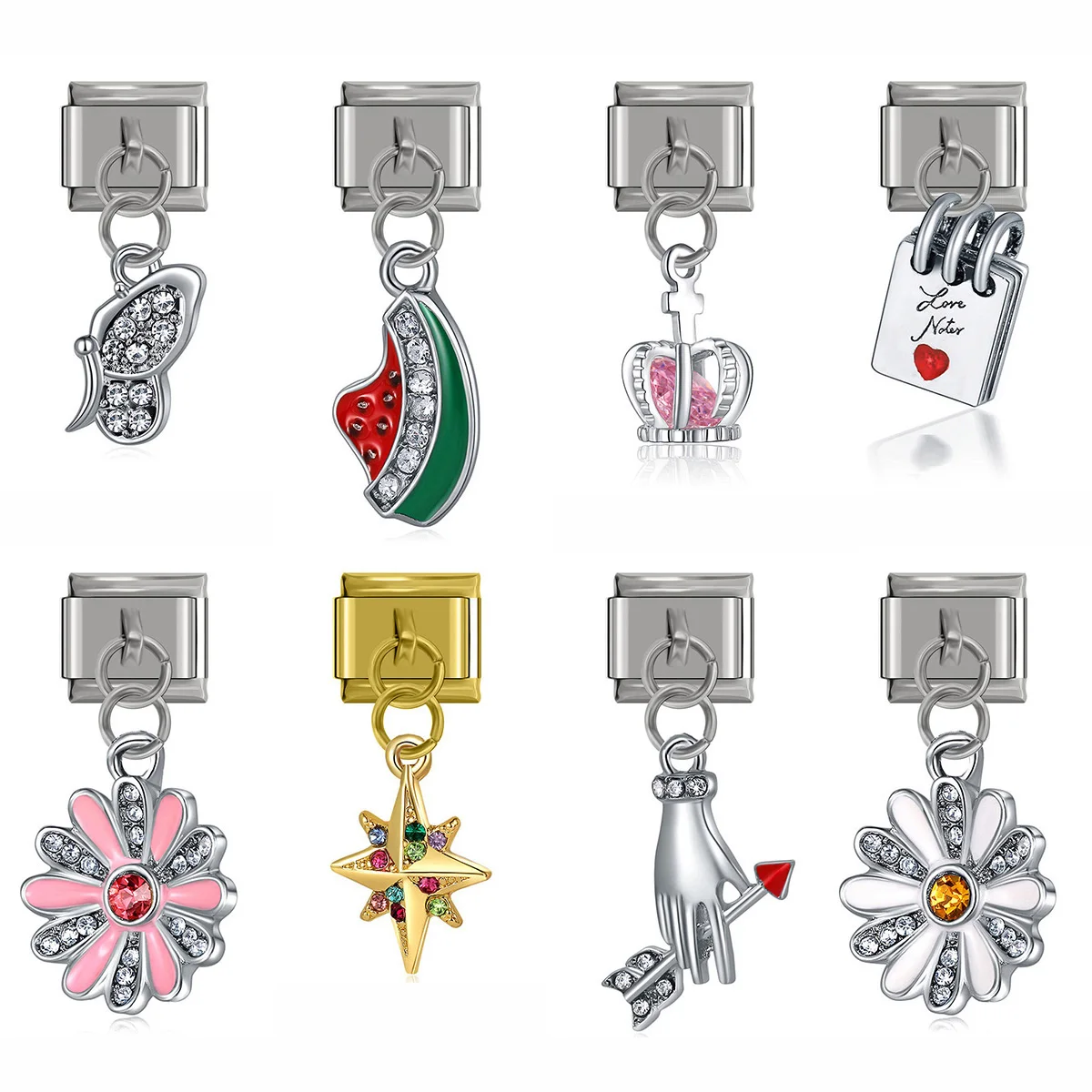 

Hapiship Original Daisy Watermelon Butterfly Crown Flower Italian Charm Fit 9mm Bracelet Stainless Steel Jewelry Making DJ280