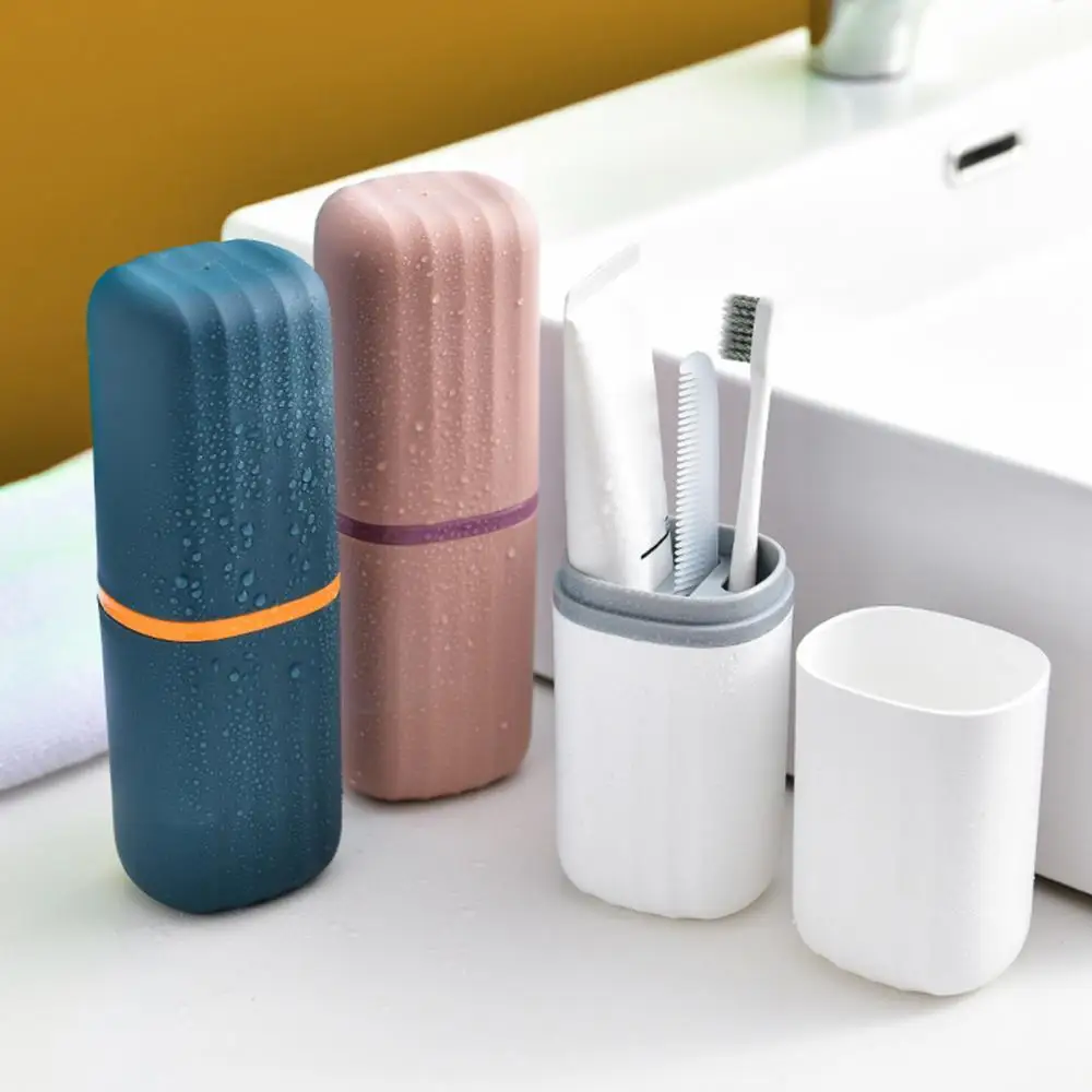 

Contrast Color Portable Wash Cup Compartments Toothbrush Toothpaste Storage Box