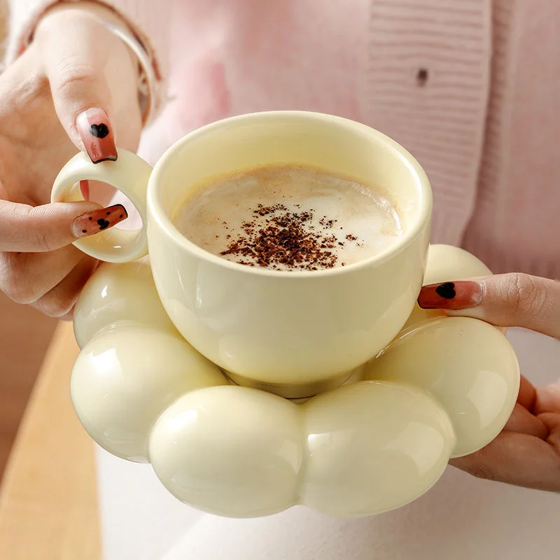 

Nordic Ceramic Milk Tea Mug Set with Dish Ceramic Coffee Mug Afternoon Tea Cup Simulation Flower Dish Cup Birthday Wedding Gifts
