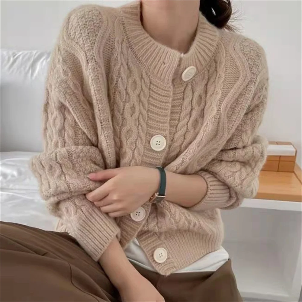 

PLAMTEE Gentle Soft Women Thicken Sweaters Loose Knitted Cardigans 2022 Autumn Vintage Slim New Office Lady Streetwear Coats