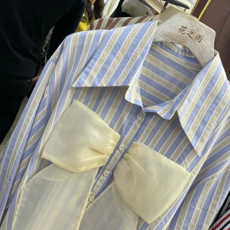 Блузка женская в полоску с длинным рукавом винтажном стиле