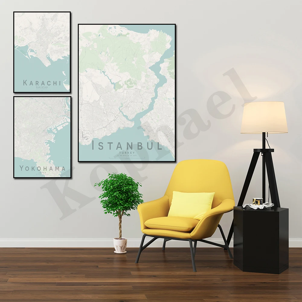 Карта с цветными картами для декора стен плакат изображением Карачи Йокогама