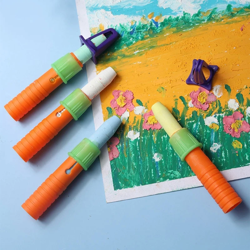 Sidewalk Chalk Holder Cute Plastic Crayon Extender for Kids Adjustable Railroad Chalk Clip Holder for Home Office School