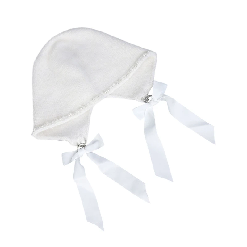 Модная женская праздничная шапка зимняя с ушками и бантами