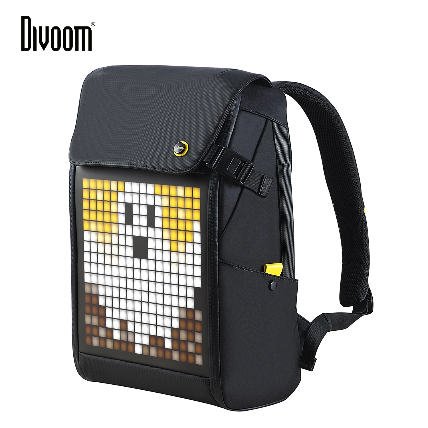 DIVOOM Pixoo M Backpack Men 15 Inch Waterproof School Backpack Laptop Bag Women'Daypack with 16 × 16 RGB LED Screen Travel Black