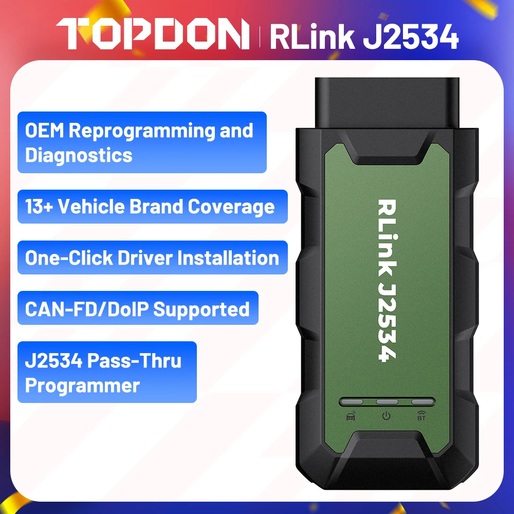 

TOPDON RLink J2534 Проходной программатор OEM Инструмент для репрограммирования и диагностики Улучшенный J2534 VCI