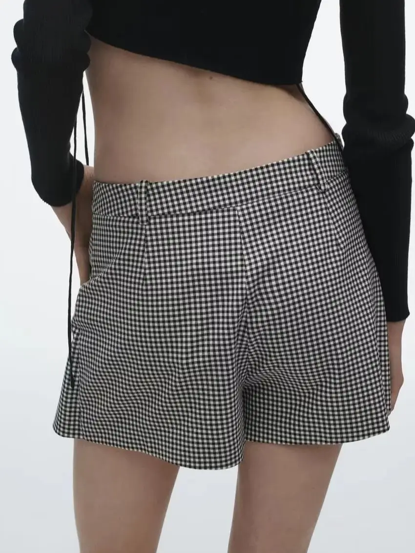 Spring Autumn Women's Pleated Black And White Thousand-bird Lattice Chic Edge High-waisted Skirt Fashion Street British Style