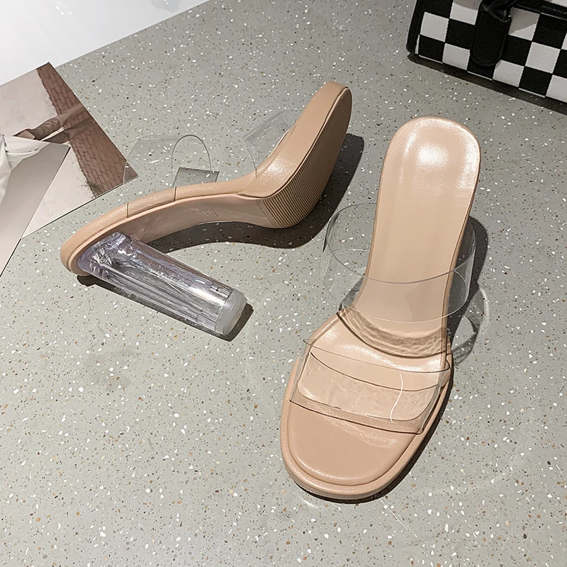 

Transparent High Heels Women Square Toe Sandals Summer Shoes Woman Clear High Pumps Wedding Jelly Buty Damskie Heels Slippers