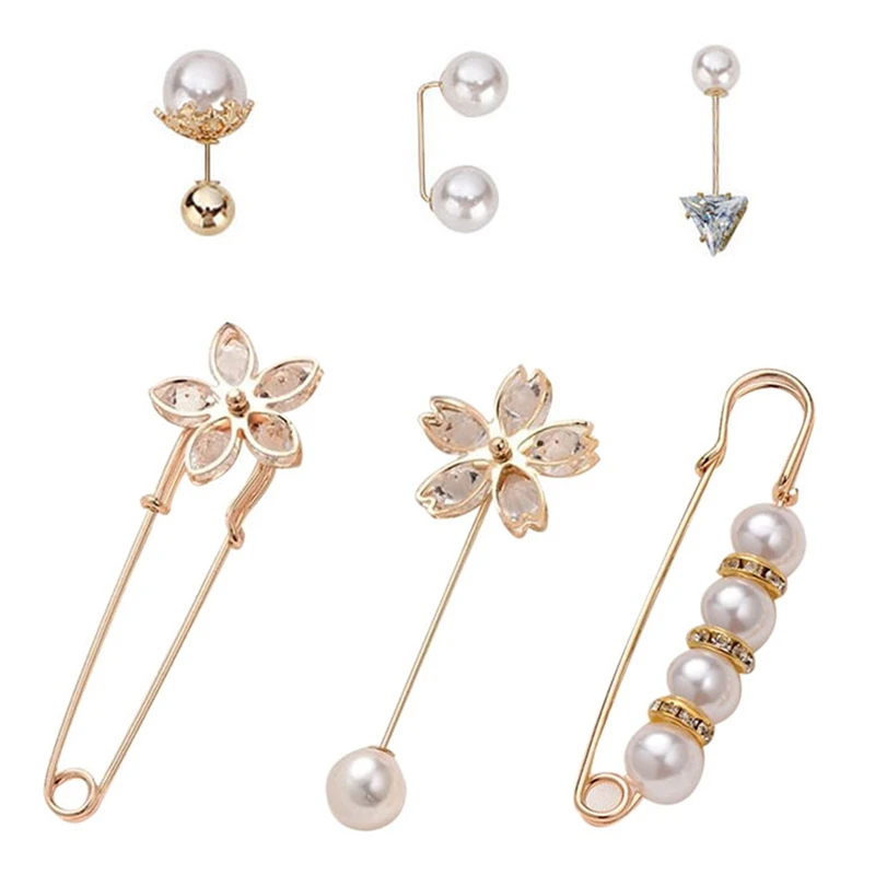 

6 шт., Женская Брошь с имитацией жемчуга и цирконом