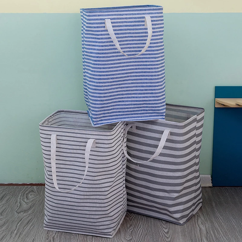 

Laundry Basket Clothes Storage Bag With Extended Handle Foldable Clothes Storage Box Waterproof Fabric Striped Storage