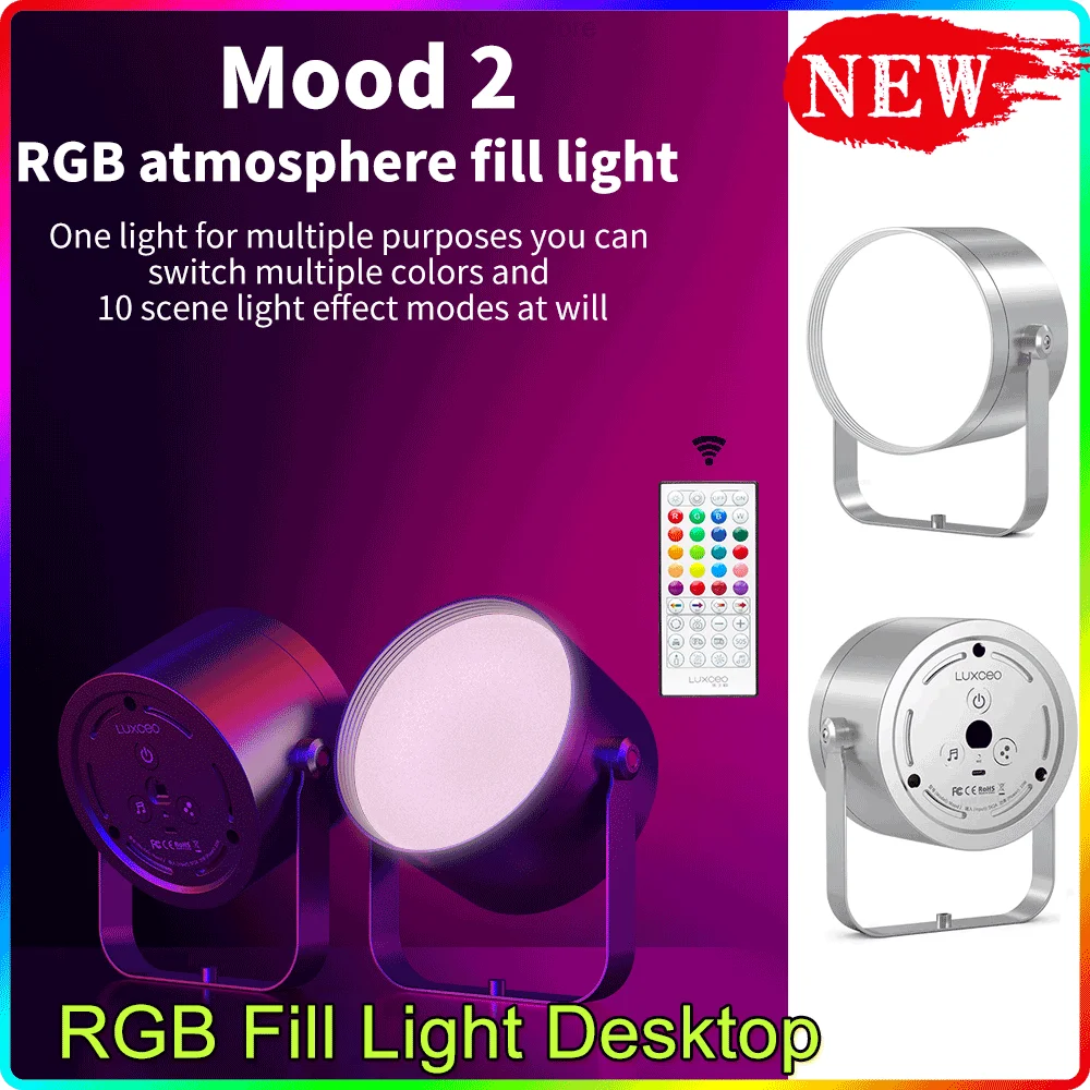 

Luxceo Mood 2 RGB Fill Light Desktop Atmosphere Lamp Colorful Decoration Light 360 degree Rotatable Photography Lighting