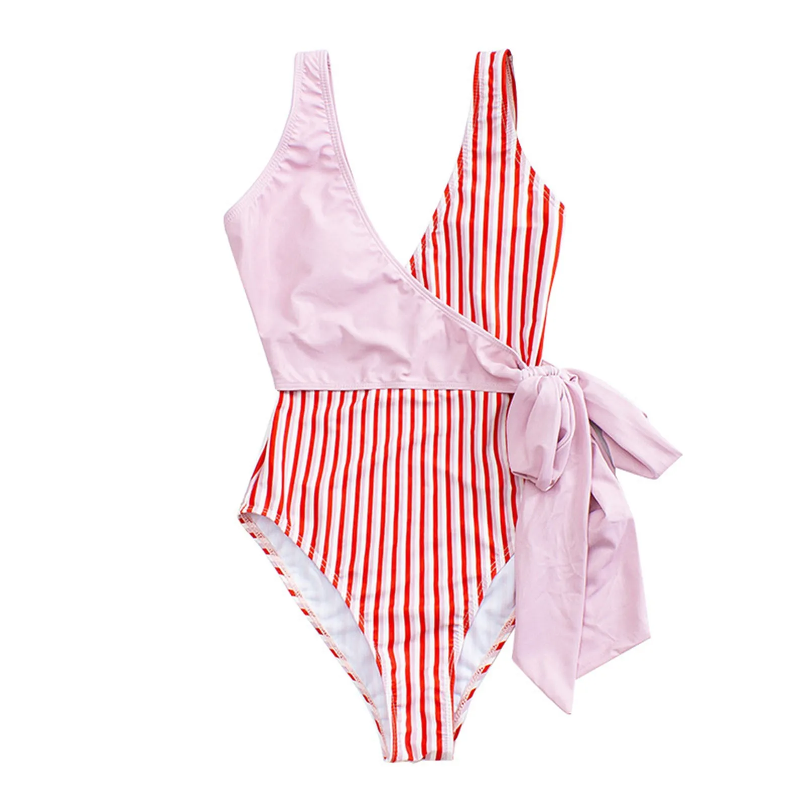 Женский однотонный купальник в полоску с цветочным рисунком бикини на бретелях