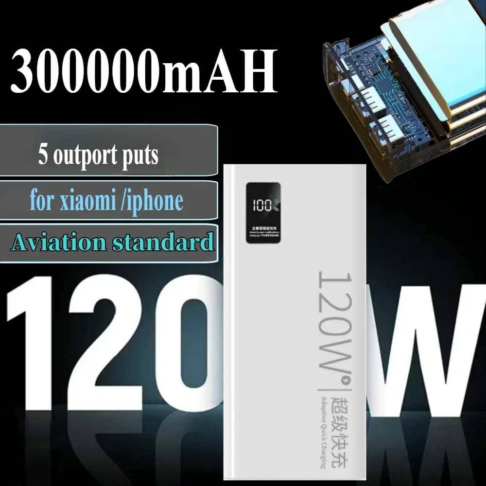 Power Bank мощностью 120 Вт для XIAOMI 300000 Внешний аккумулятор большой емкости со