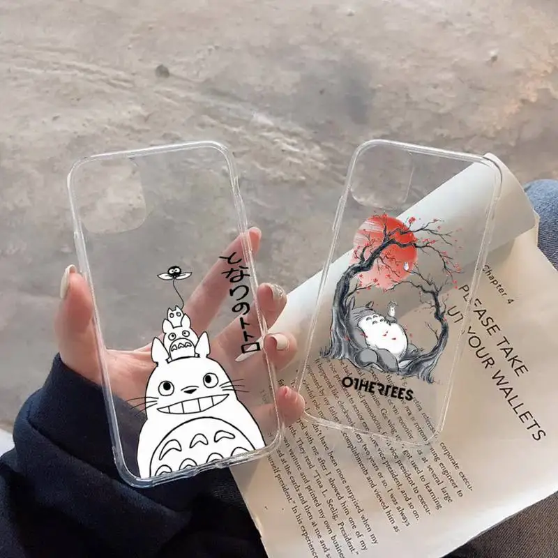 

totoro sprite away anime cute line Phone Case Transparent soft For iphone 12 11 13 7 8 6 s plus x xs xr pro max mini