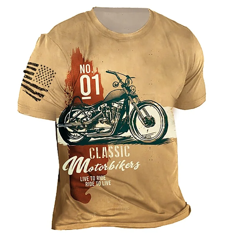 

Men's Vintage T-shirt 3d Oversized Motorcycle Print Short Sleeve Fashion Street Biker Tops Summer Breathable Riding Clothes Tees