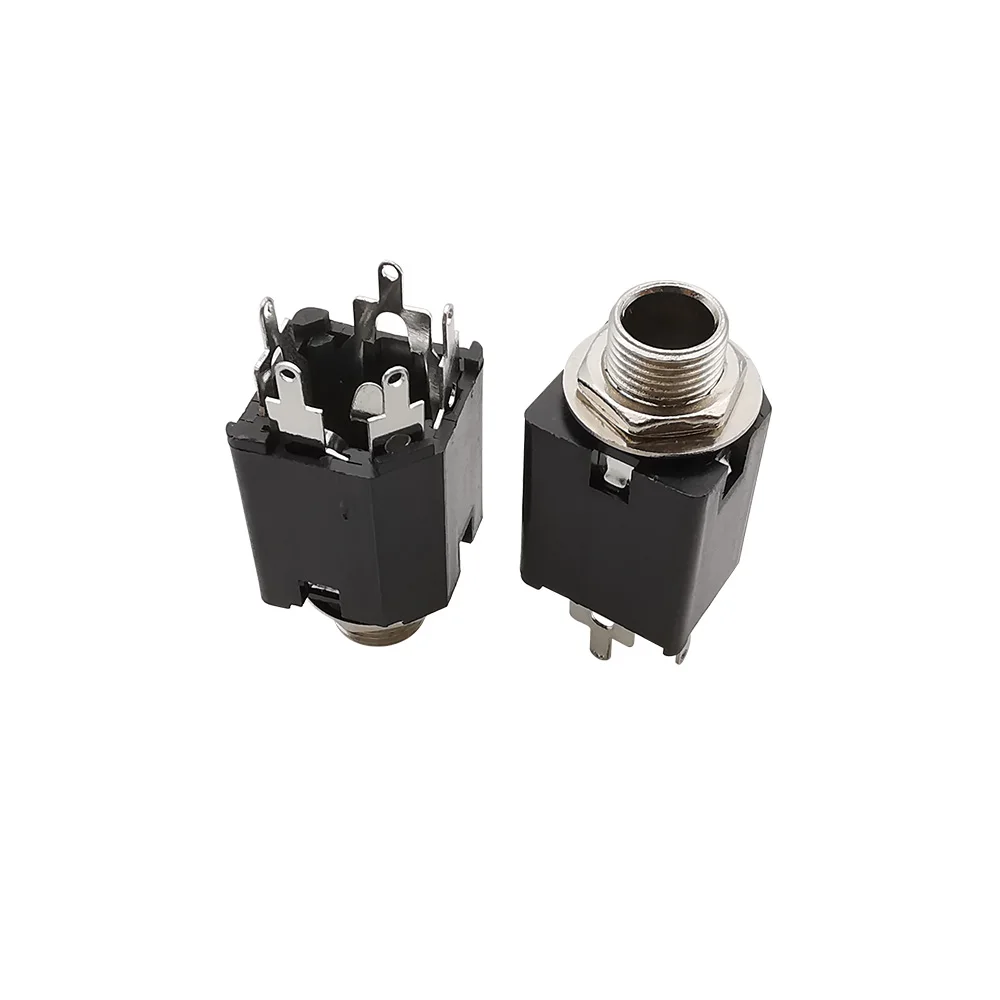 Фото PJ-612A Audio Jack 6.35mm 1/4inch Female Socket 3/5 Pin Stereo Audio Microphone Guitar TRS Plugs Connector Nut Panel Mount №3