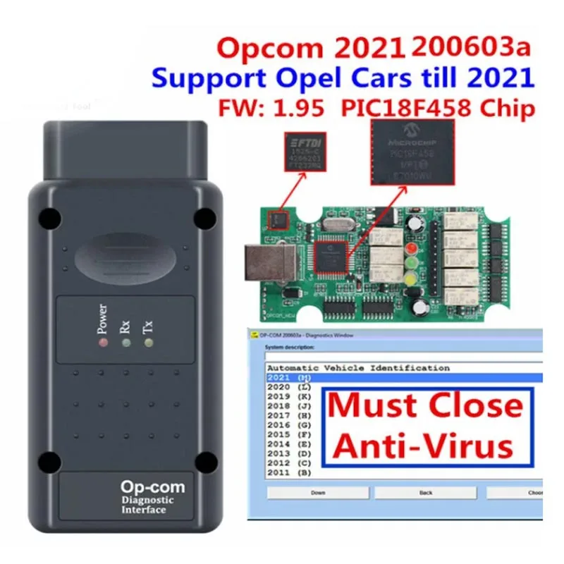OP-Com для Opel V1.70 V1.78 V1.99 Opcom V1.95 PIC18F458 FT23 для Vectra-C Astra-H Zafira-B OBD2 сканер (art.: 3920d960e9fbc) - 3920d960e9fbc