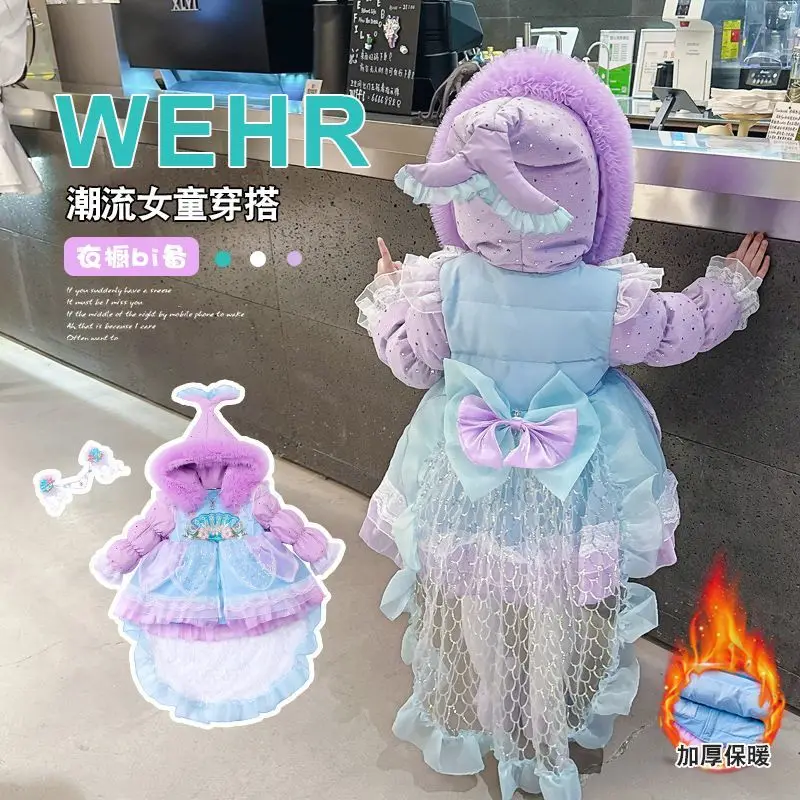 Фото Kids Clothes Warm Warm Winter Thick Baby Girls Spanish Lolita Christmas Sweet Princess Ball Gown Layered Snow Long Jacket Coat №4
