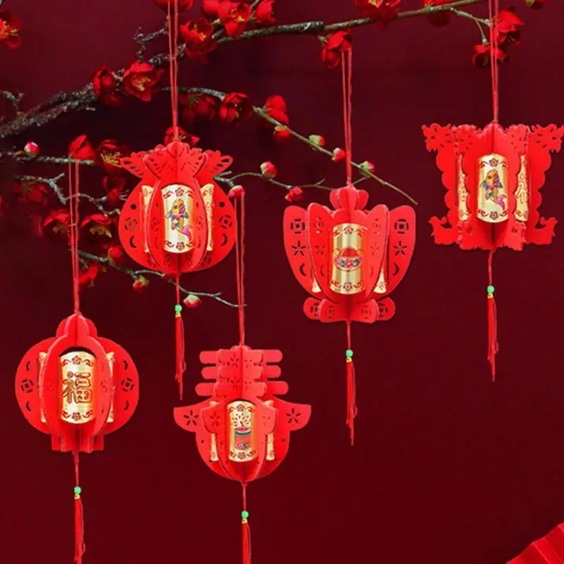 

6Pcs New Year Lanterns Pendants 2023 Spring Festival Flocking Pendant Chinese New Year Decorations Hanging Ornaments Plant Decor