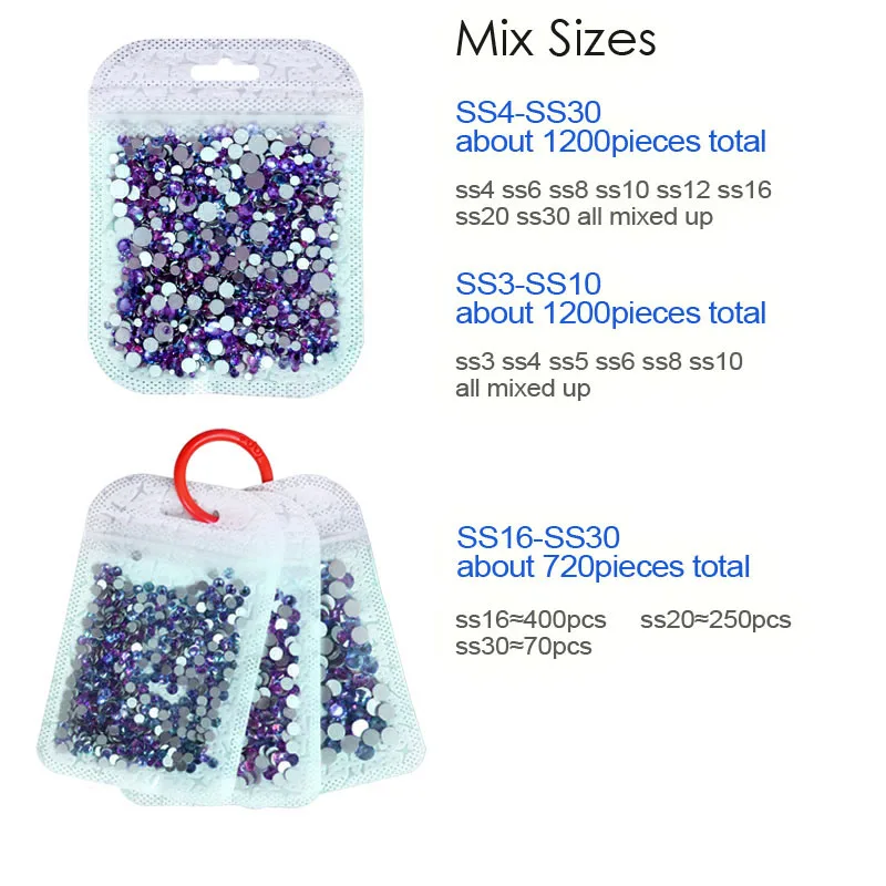 Стразы для ногтей Vitrail фиолетовые ss16 ss20 без горячей фиксации с плоской задней