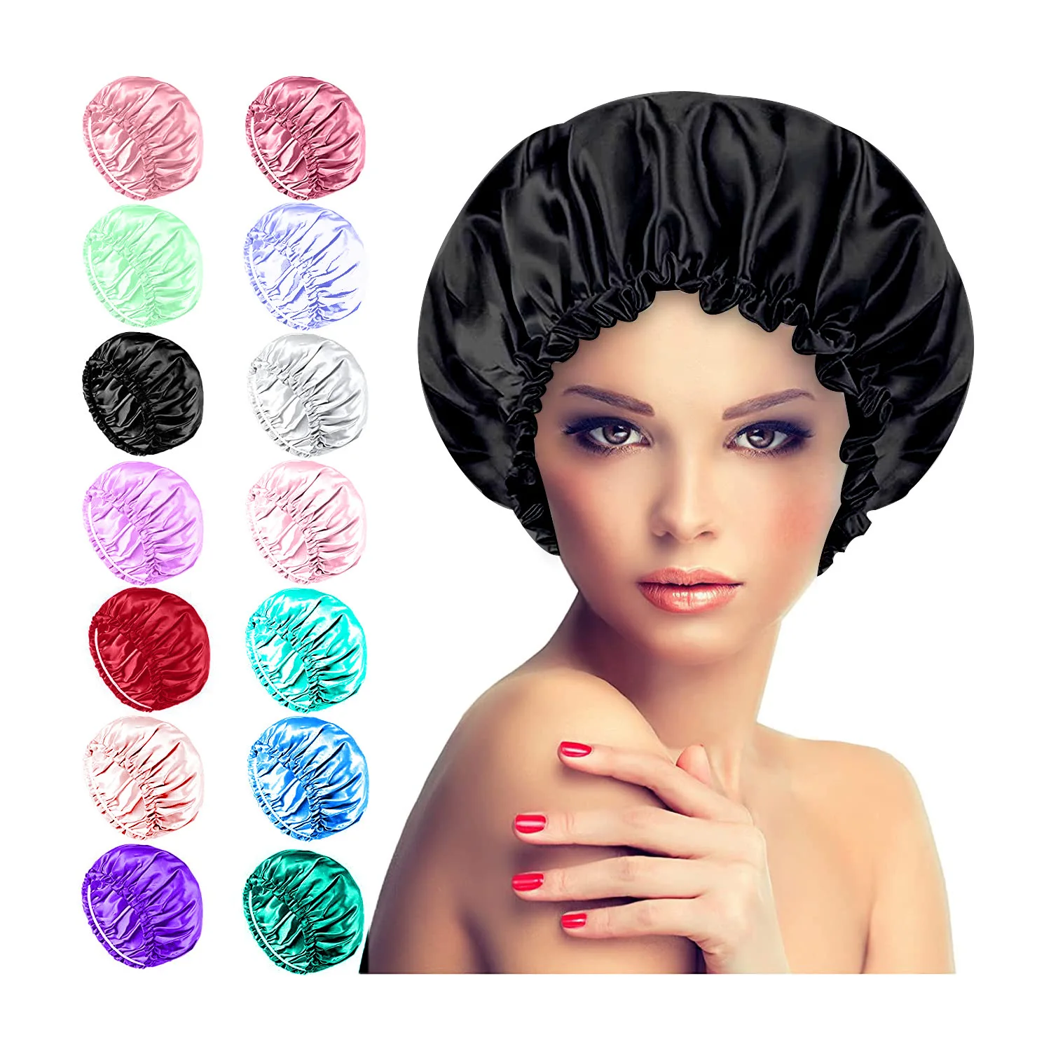 

Однотонная шелковая атласная шапка, двухслойная шапка для сна, для ночного сна, головной убор, шляпа для женщин, вьющиеся весенние аксессуар...