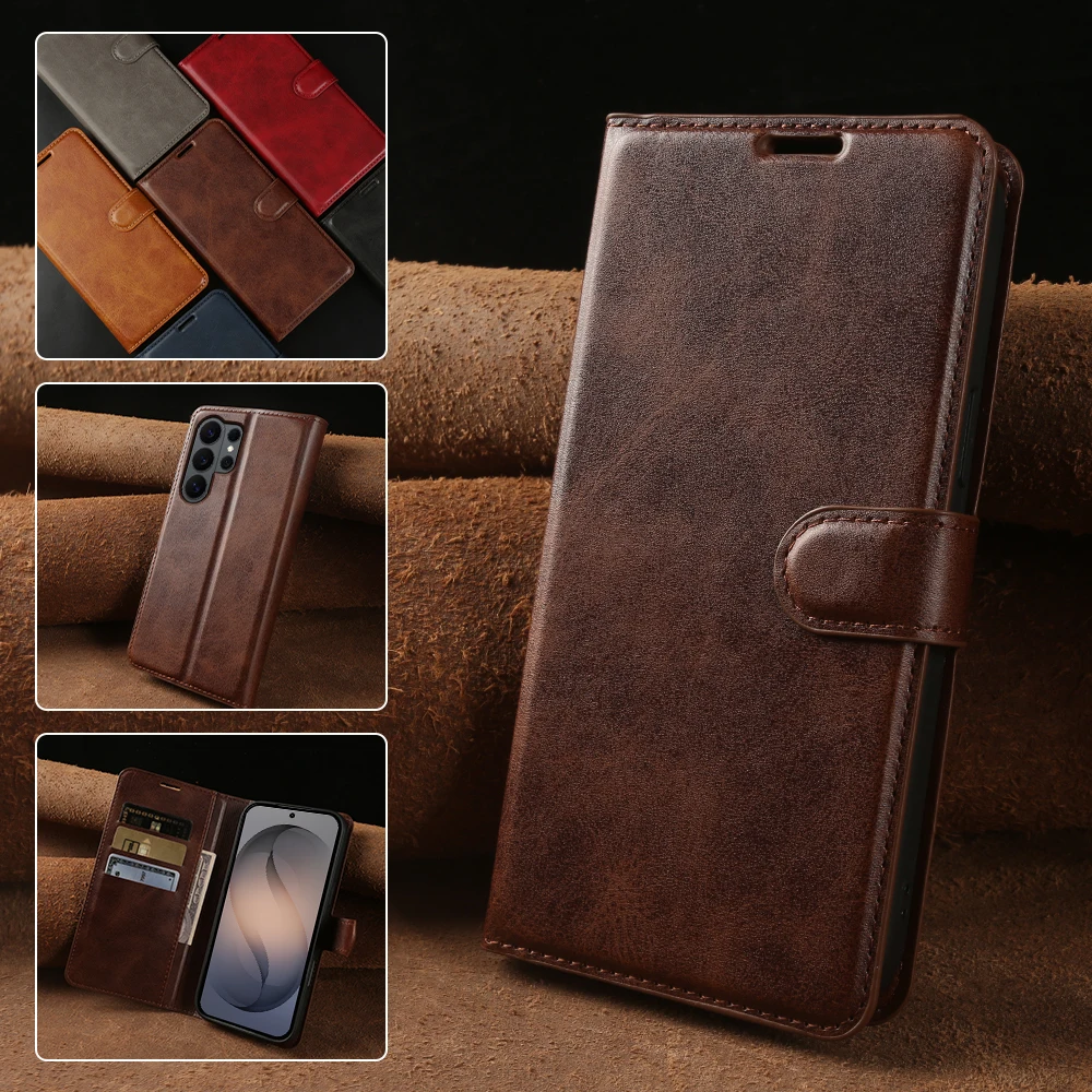 Фото Премиальный чехол-флип из телячьей кожи для Samsung Galaxy S26 Ultra Plus S25 FE S24 S23 S22 S21 Ultra: чехол-кошелек, сумка, кейс №4