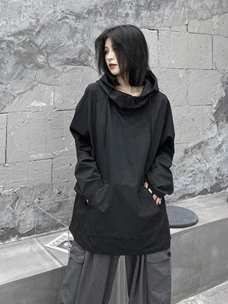 

HOUZHOU Harajuku Oversized Hoodies Casual Tooling Long Sleeve Sweatshirt Women Black Gothic Kpop High Street Female Tops