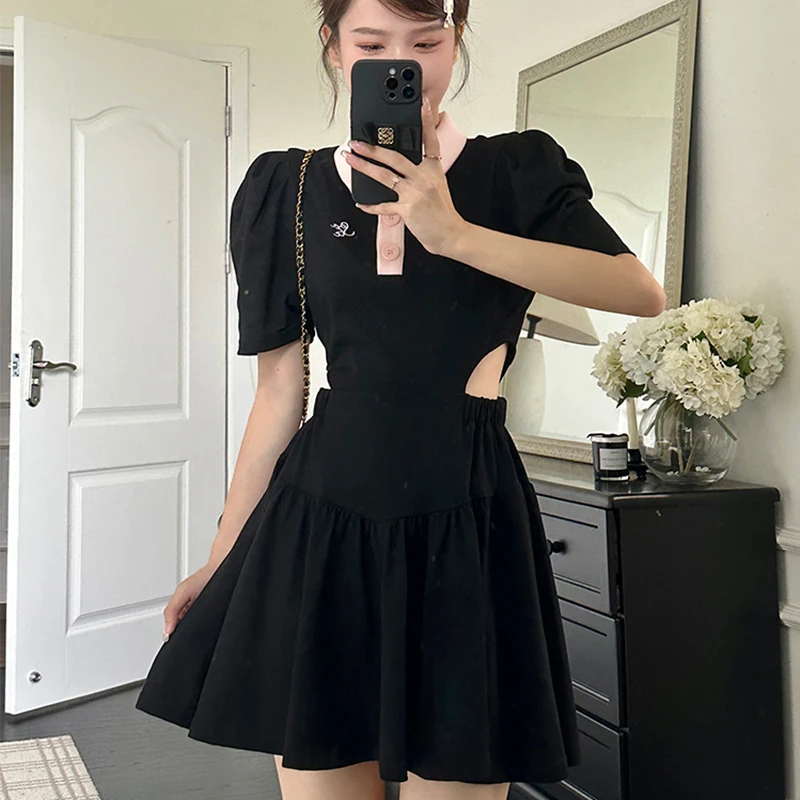 

2023 Women'S Dress Sweet And Spicy Style Off The Waist Design Contrast Color Slim Short Sleeve Free Shipping